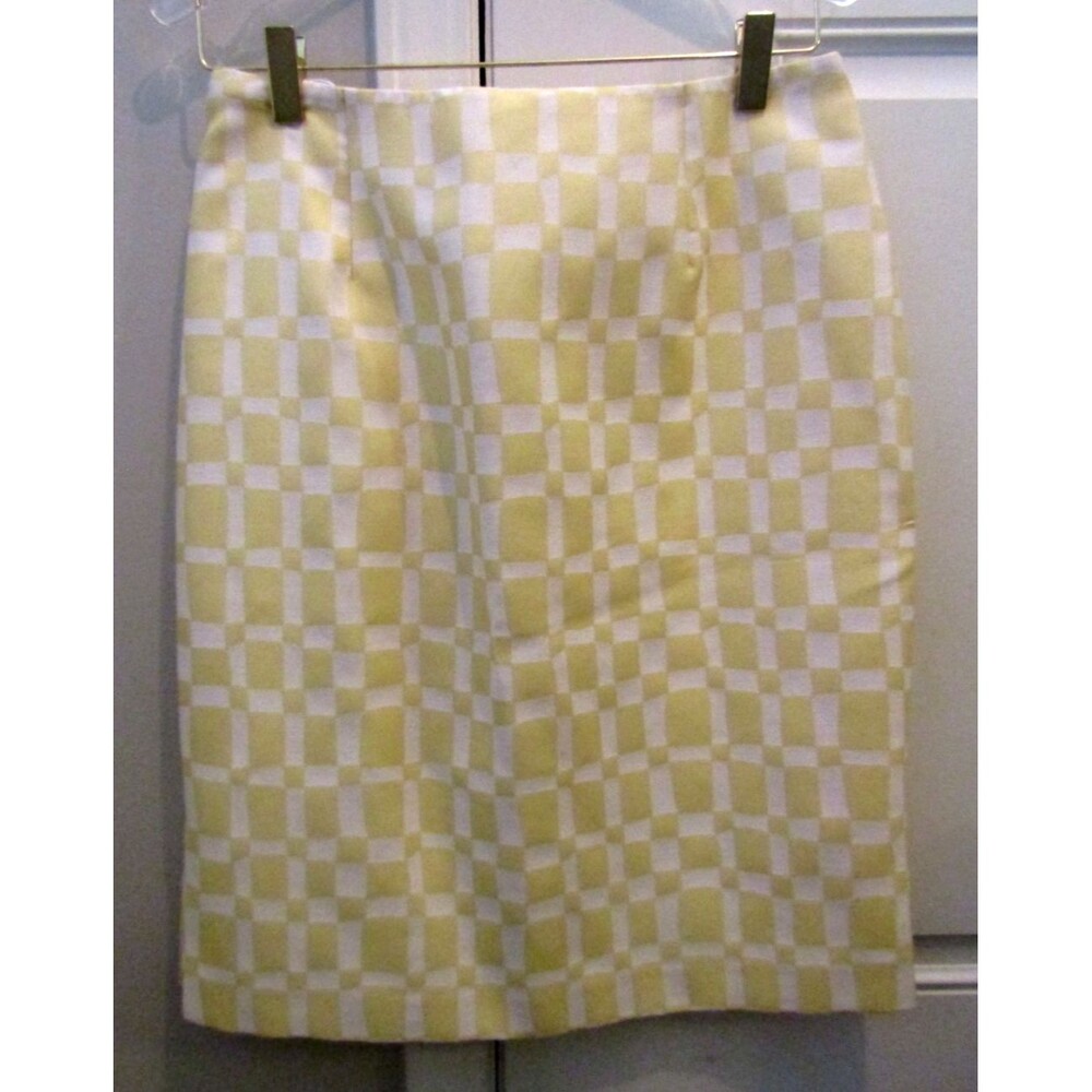 NWOT Noviello Bloom Skirt 8 Yellow Check Quiet Luxury Mod Preppy Side Slit - Picture 2 of 7